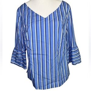 White House Black Market Emma Stripe 3/4 Bell Sleeve Blouse